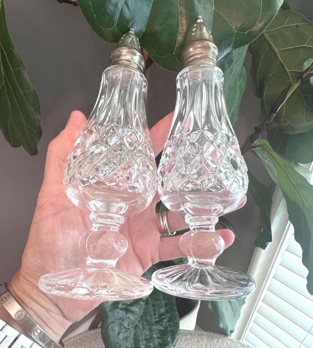 Vintage Godinger Shannon Crystal Pedestal Silverplate “Dublin” Salt Pepper Set